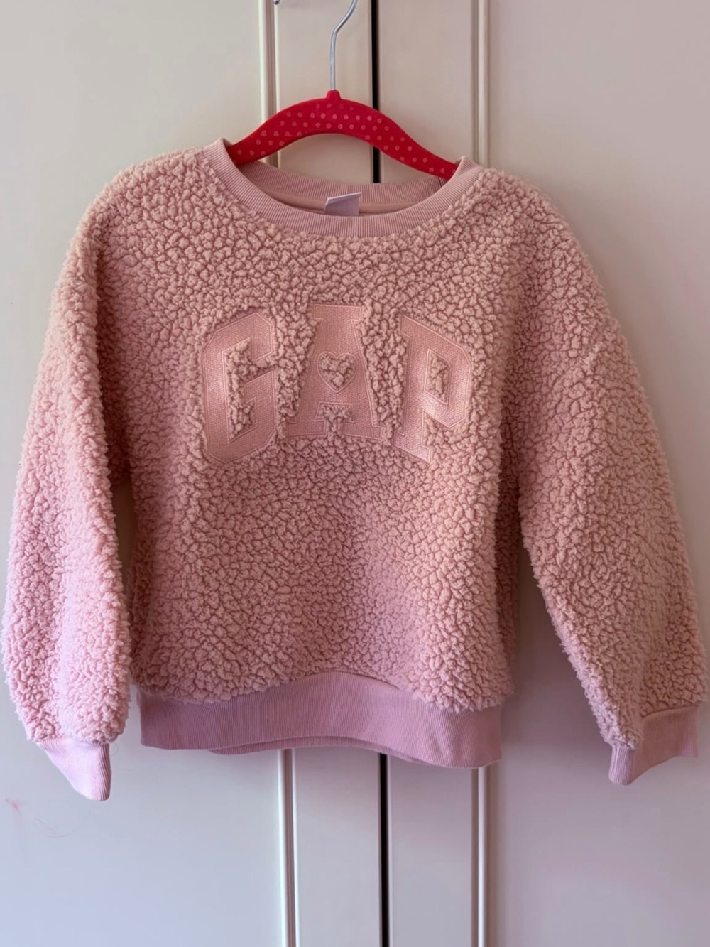 GAP Pink Sherpa Logo Pullover Sweater